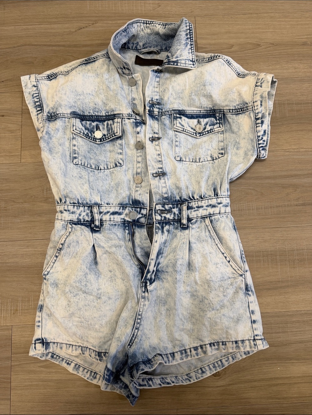 BLANK NYC Acid Wash Denim Romper - Light Blue